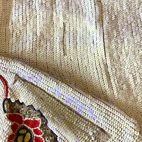 Needle & Thread Sequined Embroidered Dress Fully Embellished Ecru Bling Cocktail - Picture 8 of 14